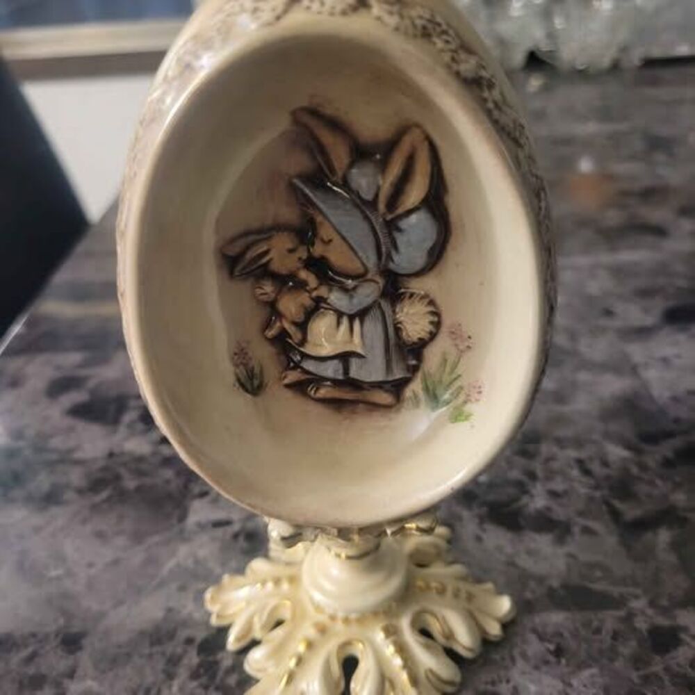 Vintage Decorative Porcelain With Gold Eastern Egg with Built in Stand